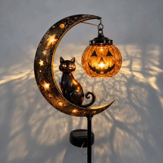 🔥Last Chance Before They're Gone! Solar Halloween Black Cat Moon Garden Stake Light 🎃🐈⬛🌙