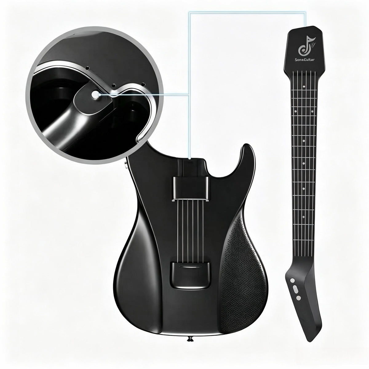 ⏰Limited-Time Sale⚡✨🎸Silent No-Sore-Finger Smart Travel Guitar Black & White for Beginners & Band✨