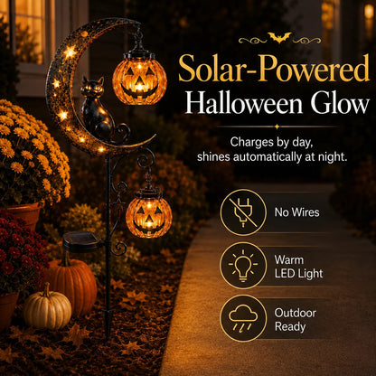 🔥Last Chance Before They're Gone! Solar Halloween Black Cat Moon Garden Stake Light 🎃🐈‍⬛🌙