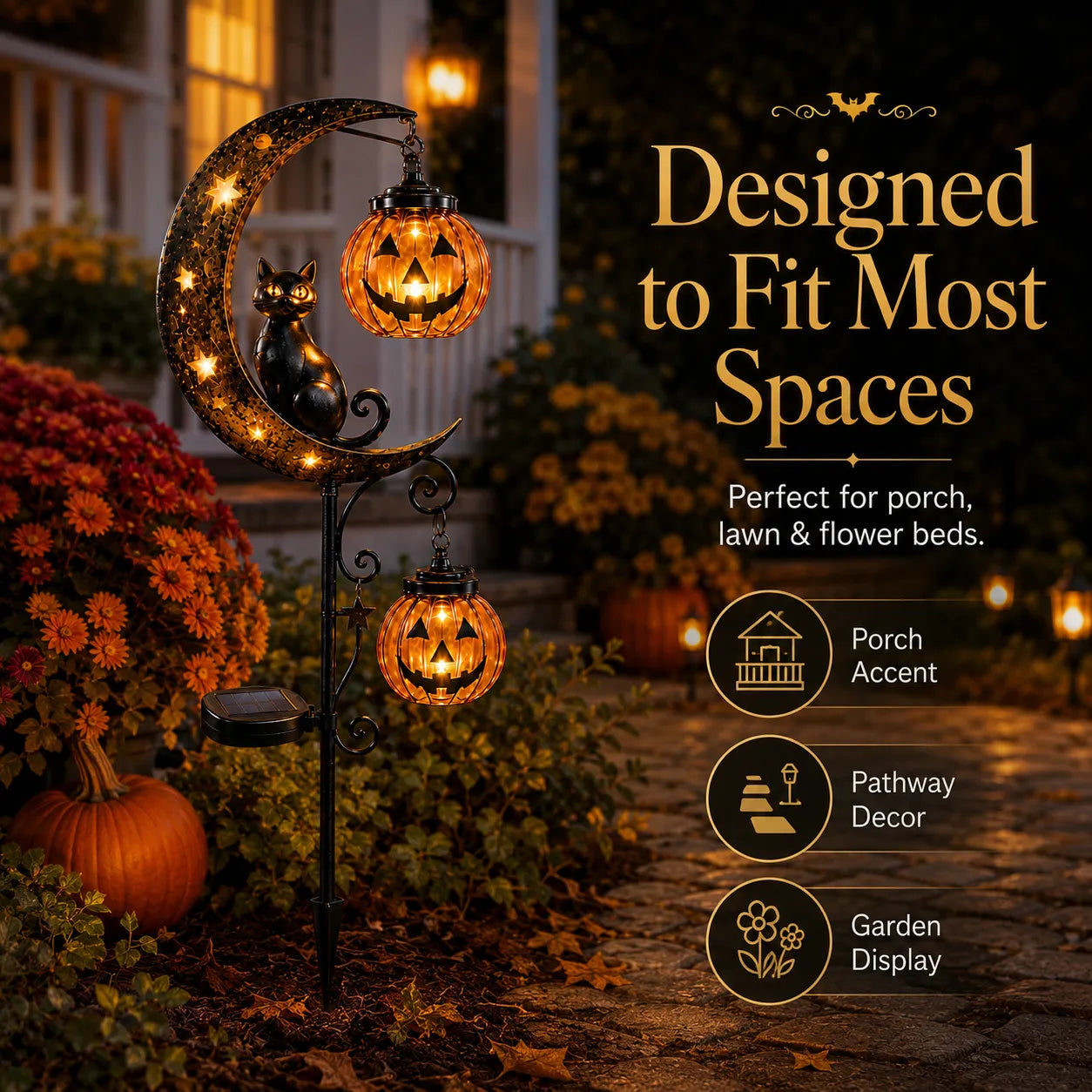 🔥Last Chance Before They're Gone! Solar Halloween Black Cat Moon Garden Stake Light 🎃🐈‍⬛🌙