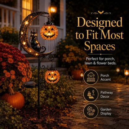 🔥Last Chance Before They're Gone! Solar Halloween Black Cat Moon Garden Stake Light 🎃🐈‍⬛🌙