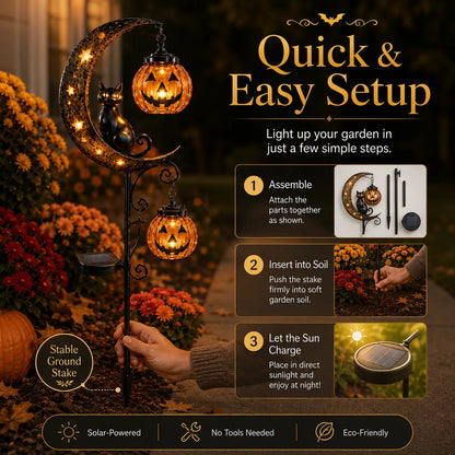 🔥Last Chance Before They're Gone! Solar Halloween Black Cat Moon Garden Stake Light 🎃🐈‍⬛🌙