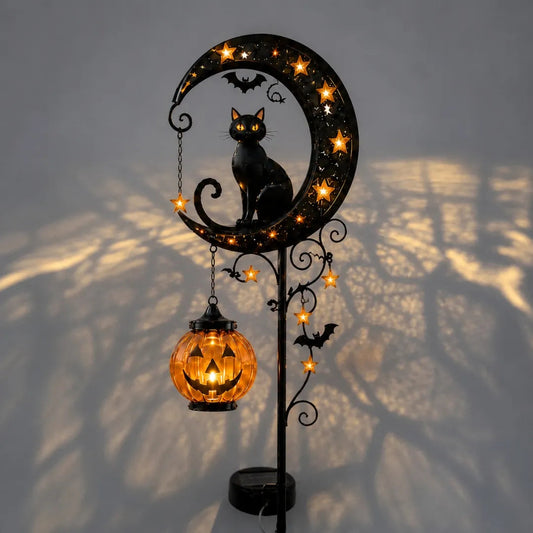 🔥Last Chance Before They're Gone! Solar Halloween Black Cat Moon Garden Stake Light 🎃🐈‍⬛🌙