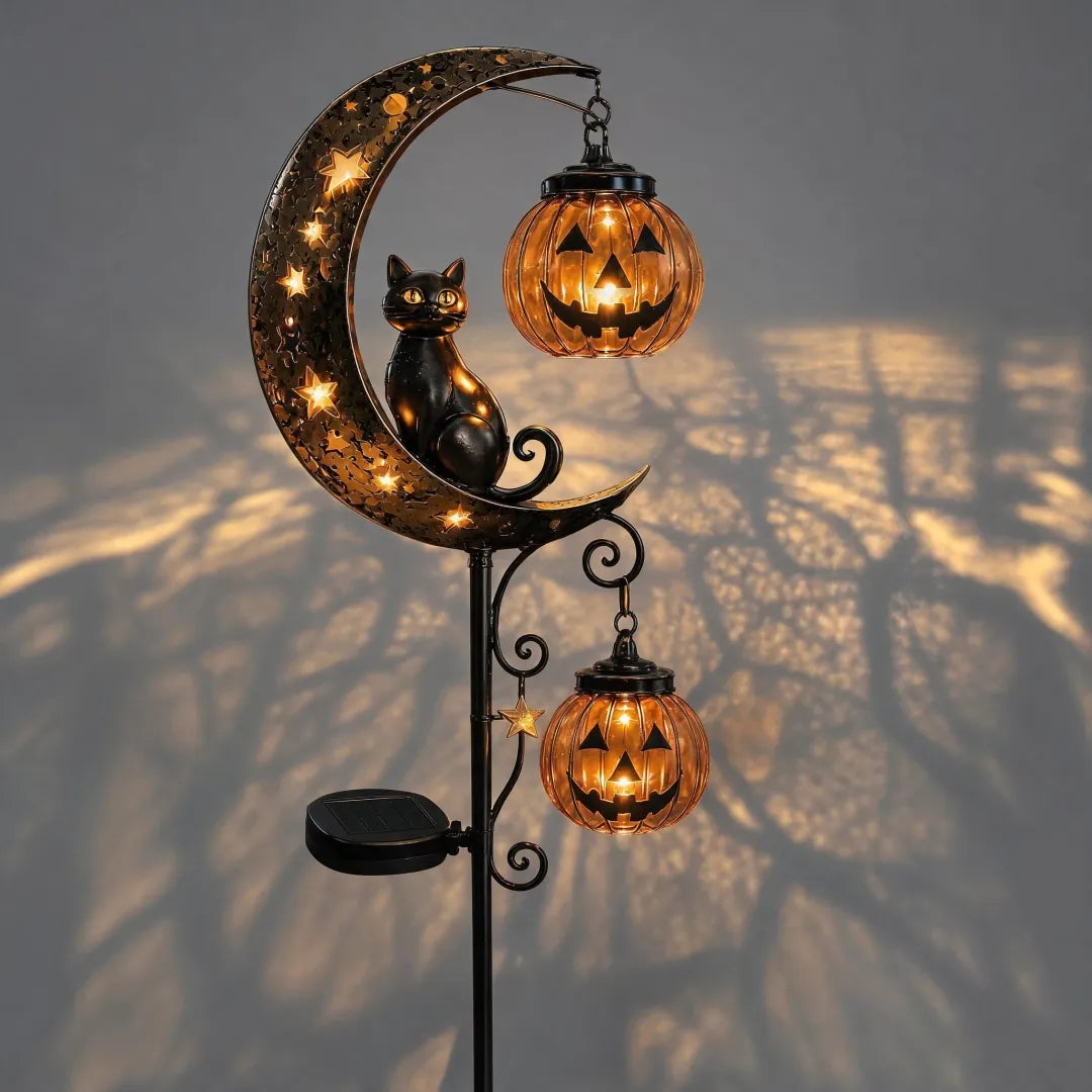 🔥Last Chance Before They're Gone! Solar Halloween Black Cat Moon Garden Stake Light 🎃🐈‍⬛🌙